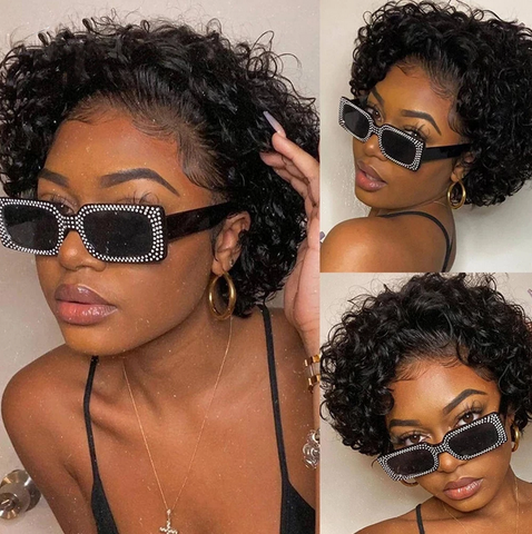 Black Deep Curly Wave Lace Front Wig Short Synthetic Hair Wigs Heat Resistant
