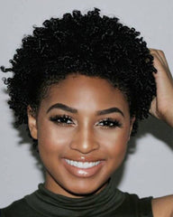 Remy Short Human Hair Kinky Curly Wig None Lace Hair Wig 6inch Natural Color