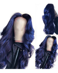 Remy Human Hair Straight 13x4 Lace Frontal Wig 10-24inch Dark Blue Color