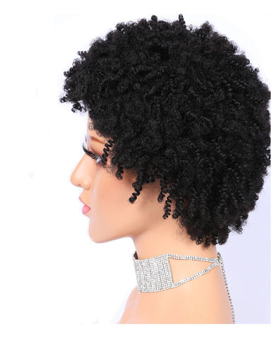 Remy Short Human Hair Kinky Curly Wig None Lace Hair Wig 6inch Natural Color