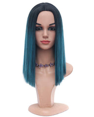 Ombre Blue Synthetic Straight Bob Wigs Centre Parting Dark Roots Half-Hand Tie Hair Heat Resistant Fiber wig Natural hair