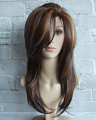 Long Layered Shoulder Length Synthetic Hair Fiber Highlight Multicolor for Women