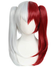 Straight Cosplay Wig Half Silver White Half Red Cosplay Wig for Halloween