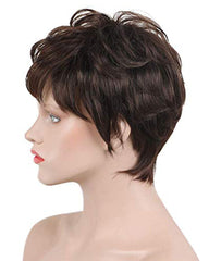 Short Wigs for Women Human Hair Wigs with Bangs Dark Brown Hair Wig