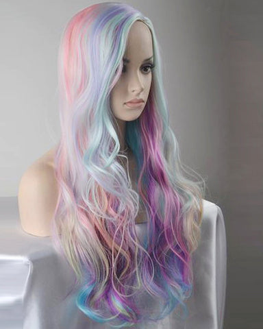 Long Curly Multi-Color Charming Full Wigs for Cosplay Girls Party or Daily Use Wig Cap Included