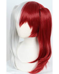 Straight Cosplay Wig Half Silver White Half Red Cosplay Wig for Halloween