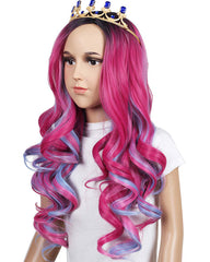 Long Wavy Pink and Light Blue Mixed Cosplay Wig with Crown (Kids Size)