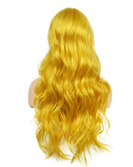 Women's Long Curly Wavy Yellow Wig Natural Looking Cosplay Synthetic Colorful Bangs Wig for Costume Halloween