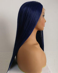 Dark Blue Lace Front Wigs for Women Glueless Long Straight Synthetic Wig with Baby Hair Middle Parting Heat Resistant 24 inches