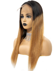 Ombre Remy Human Hair Straight 13x4 Lace Frontal Wig 8-26inch 1B/27 Color