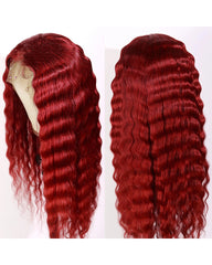 Remy Human Hair Deep Wave Hair 13x4 Lace Frontal Wig 8-26inch 99J Color
