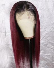 Human Hair Straight 13x6 Lace Frontal Wig 8-26inch 1B/99J Color