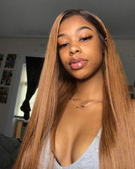Ombre Remy Human Hair Straight 13x6 Lace Frontal Wig 8-24inch 1B/27 Color