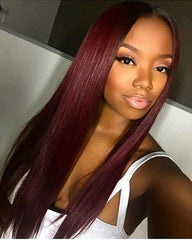Remy Human Hair Straight 13x6 Lace Frontal Wig 8-26inch 99J Color