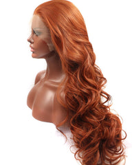 Long Natural Wavy Free Part Lace Front Wigs Heat Resistant Synthetic Hair Wig for Women 24Inch Copper Red