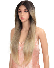 28inch Lace Frontal Wigs Long Straight Wig Ombre Blonde Synthetic Wig