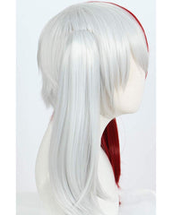 Straight Cosplay Wig Half Silver White Half Red Cosplay Wig for Halloween
