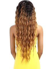 Ombre Long Wavy Synthetic Wigs For Black Women 130% Density Wigs Lace Front Wigs 30inch Black to Brown Color