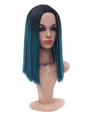 Ombre Blue Synthetic Straight Bob Wigs Centre Parting Dark Roots Half-Hand Tie Hair Heat Resistant Fiber wig Natural hair