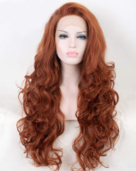 Body Wave Half Hand Tied Lace Front Wigs Heat Resistant Copper Red Long Synthetic Hair Wig 18 Inches