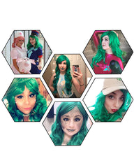 Women's Green Wig Long Wave Hair Heat Resistant Fiber Wigs Harajuku Lolita Style for Cosplay Halloween Party