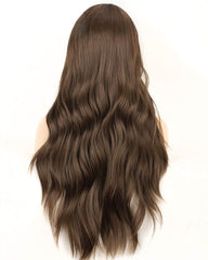 Synthetic Wig Middle Parting Lace Front Wigs for Women Long Wavy Heat Resistant Glueless Brown Wig 22 inches
