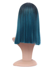 Ombre Blue Synthetic Straight Bob Wigs Centre Parting Dark Roots Half-Hand Tie Hair Heat Resistant Fiber wig Natural hair