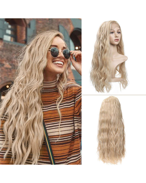 Long Loose Curly Wig for Women Synthetic Wigs Heat Resistant Fiber Wigs Side Middle Part 24inch Blonde Color