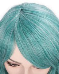 Long Big Wavy Wig with Bangs Mix Color Custom Cosplay Halloween Party Wigs Synthetic Heat Resistant Hair (LakeBlue Mixed Color, 20 Inches)