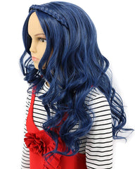 Child Kids Long Wave Blue Wig Halloween Cosplay Wig Anime Costume Party Wig