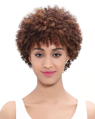 Ombre Remy Short Human Hair Curly Wig None Lace Hair Wig 10inch 1B/30 Color
