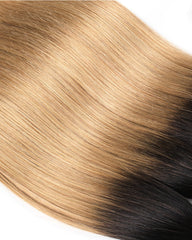 Remy Brazilian Ombre Human Hair 3 Bundles Weaves with 13x4 Lace Frontal Straight Hair 1B/27 Color