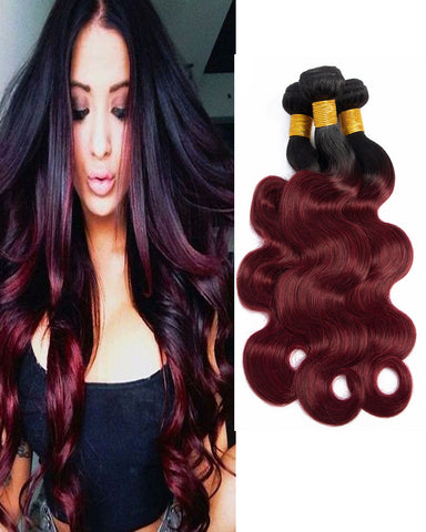 Ombre Remy Braziian Body Wave Human Hair 3 Bundles 10-26inch 1B/99J Color