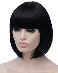 Short Bob Wigs Black Wig for Women with Bangs Straight Synthetic Wig 12inch