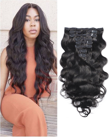 Clip In Human Hair Extensions Brazilian Remy Body Wave Hair Natural Color 8 Pieces/Set 120 grams