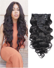 Clip In Human Hair Extensions Brazilian Remy Body Wave Hair Natural Color 8 Pieces/Set 120 grams