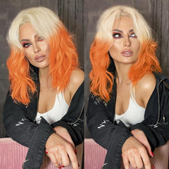 Short Synthetic Lace Front Wigs for Women Blonde Orange Shoulder Length Heat Resistant Wig for Daily Party Use