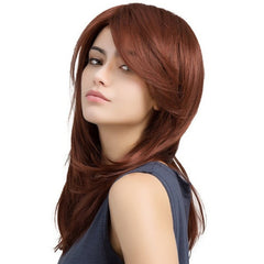 Long Brown Blonde Wavy Wig Shoulder Length Synthetic Hair Wigs With Bangs