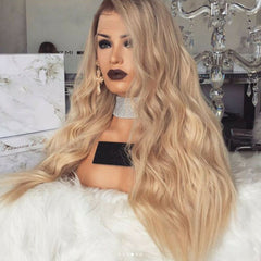 4*2 Lace Front Wig Long Wavy Full Wigs Ombre Blonde Brown root Synthetic Wigs