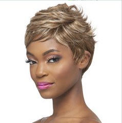Women Wig Ombre Short Wigs Mixed Highlight Blonde Curly Wavy Hair Pexie