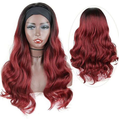 Ombre Burgundy Headband Wig Body Wave Synthetic Red Wigs for Women Long