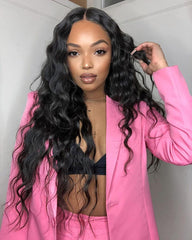 Long Body Wave Synthentic Wig Middle Part Heat Resistant Gluless Fiber Hair Wig
