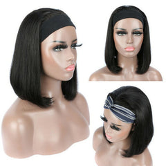 Women Straight Synthetic Headband Wig Black Short Bob Heat Safe Natural Looking