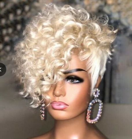 Blonde Short Kinky Curly Pixie Cut Wig Synthetic Natural Hair To Daily Party Use