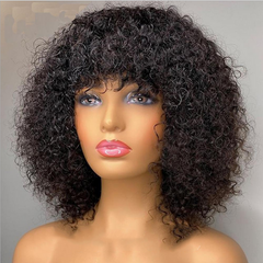 Short Curly Afro Wig With Bangs for Black Women Kinky Curly Heat Safe Dress Wigs