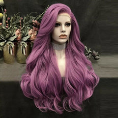 Purple Long Body Wave Wigs for Women Synthetic Lace Front Wigs Natural Hairline
