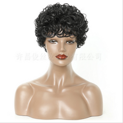 Women Wig Black Short Full Wavy Wig Fashion Natural Kinky Curly Hair Wigs