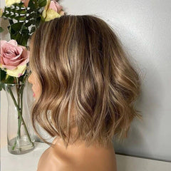 Short Wavy Ombre Blonde Human Hair Lace Front Wigs 13x4x1 T part Pre Plucked