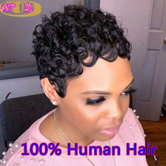 Affordable Brazilian Human Hair Wigs for Women Short Curly Wavy Pixie Hair Wig