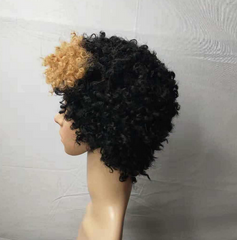 Short Curly Wave Synthetic Pixie Cut Wig Black Ombre brown Party Full Hair